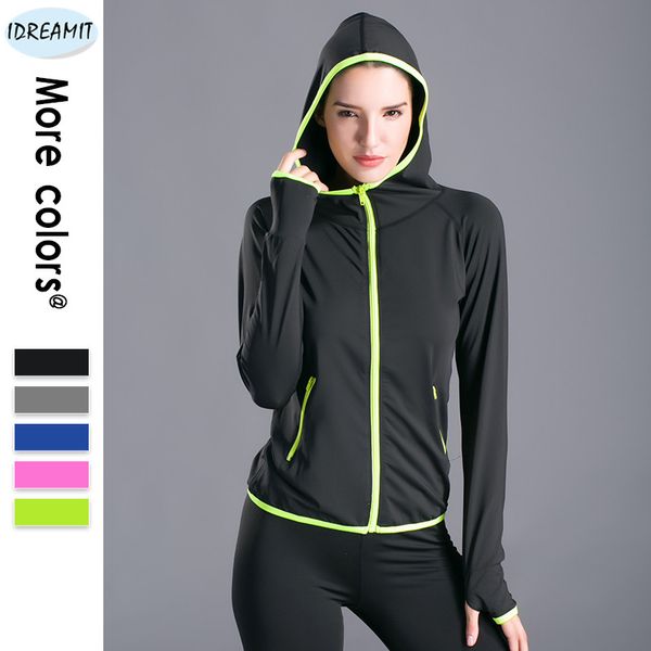 

women running jackets long sleeve hooded yoga shirts sport outdoor coat zipper sweatshirts gym fitness ladies sportswear, White;red