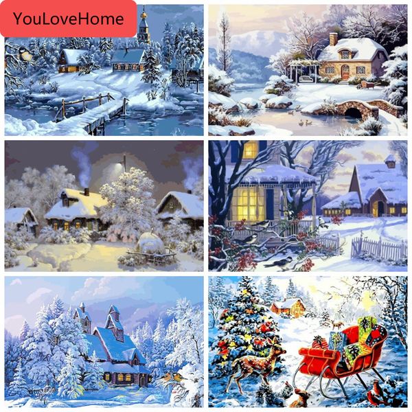 

diy зимние пейзажи масляная живопись по номерам полные комплекты краски по номерам холст живопись домашний декор для взрослых пейзажная крас