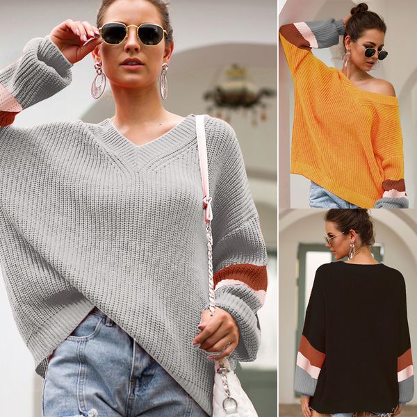 

дизайнерские свитера для женщин сексуальный v-образным вырезом соответствия цветов топы рубашка женская мода свободные роскошные свитера гор, White;black