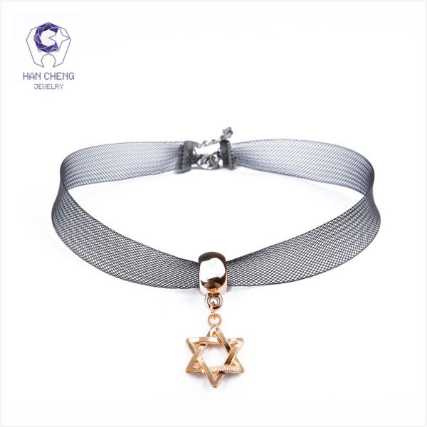 

hancheng new fashion metal net golden metal israel star of david pendant choker necklace women necklaces collar jewelry bijoux, Golden;silver