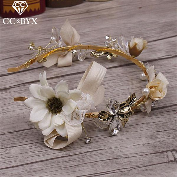 

cc jewelry headmade tiaras hair ornaments flowers hairbands for women bride bridal hair accessories wedding decorations diy 1554, Golden;white