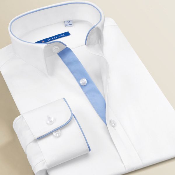 

smart five men's dress shirts long sleeve slim fit white shirts men brand male clothing 2018 new business office, White;black