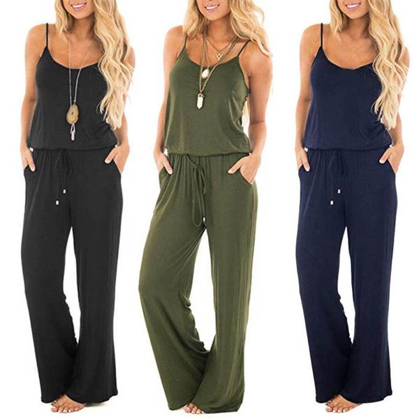 

summer casual jumpsuit women sleeveless jumpsuits ladies casual loose playsuit long trousers women rompers, Black;white
