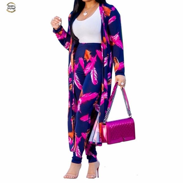 

piece two matching sets printed 2 piece set women clothes long cardigan +pants suits casual autumn winter outfits, White