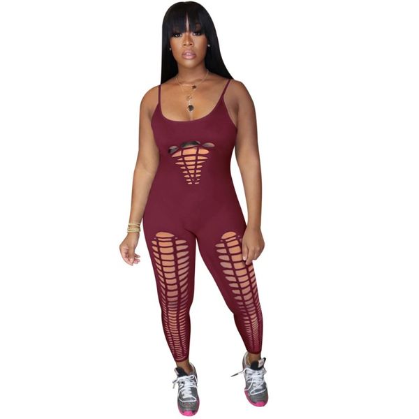 

женщины summer sexy выдалбливает тонкого hole твердой комбинезон дама рукава u-образный вырез спагетти ремень тощих мод комбинезона club wea, Black;white