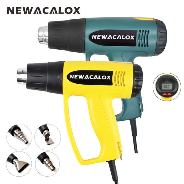 

newacalox 2000w 220v eu plug industrial electric air gun thermoregulator lcd heat guns shrink wrapping thermal heater nozzle