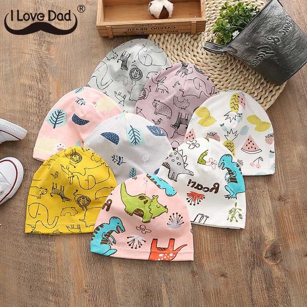 

cartoon print baby beanie cap dinosaur spring autumn kids baby girl boy hat children infant toddler bonnet hats unisex, Yellow