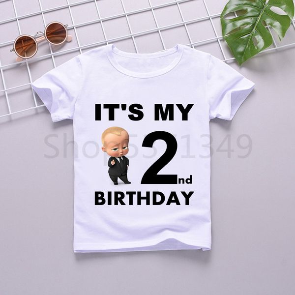 

children boss baby cartoon birthday tshirt happy birthday tshirt print kids funny girls boys short sleeves, Blue