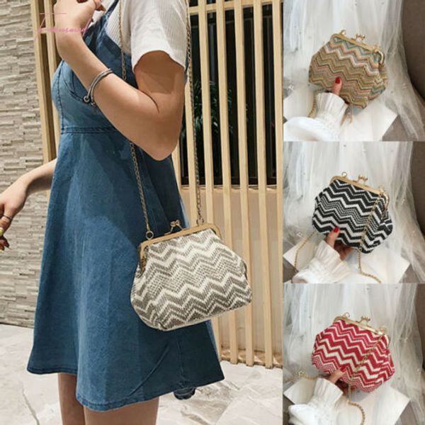 

straw bag rattan woven round handbag vintage knitted messenger purse women shoulder bag boho summer beach bag