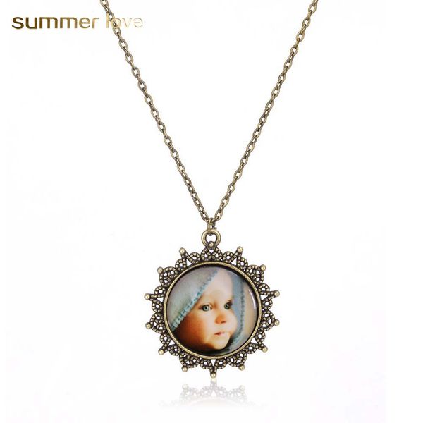 

handmade cute baby mom's love pendant necklaces for women retro bronze glass cabochon charm necklace warming jewelry gift, Silver