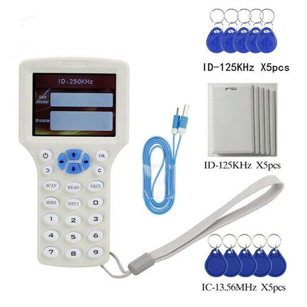 

10 english frequency rfid copier duplicator 125khz key fob nfc reader writer 13.56mhz encrypted programmer usb uid copy card tag