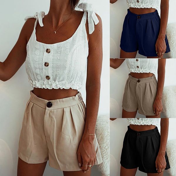 

2019 shorts women feminino shorts solid high waist short pants pockets casual beach spodenki damskie szorty damskie, White;black