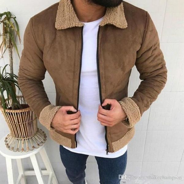 

solid color mens designer jacket long sleeve lapel neck mens thick coats plus size winter mens, Black