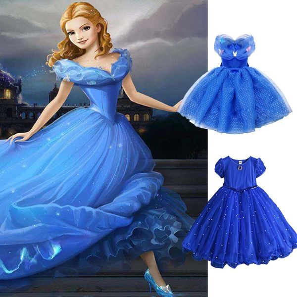 

girls cinderella dress up party costume butterflies dark blue ball gown children birthday halloween princess dress fancy frock, Red;yellow