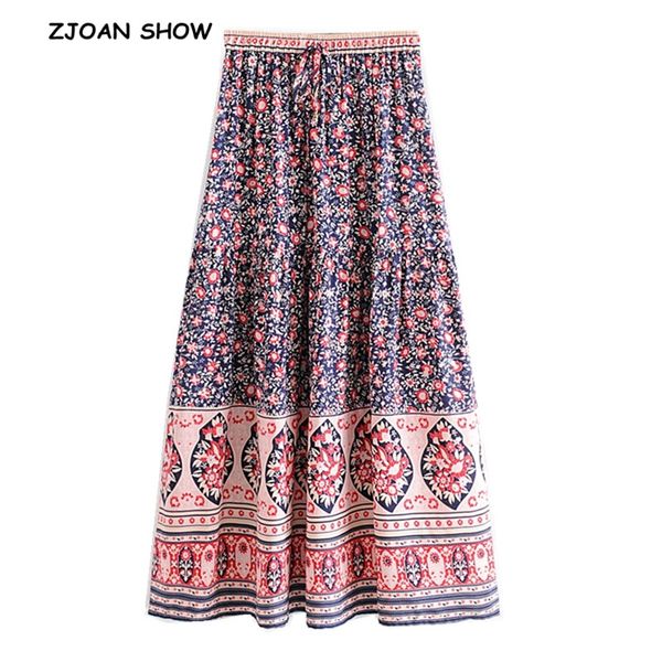 

2019 new bohemian elastic high waist maxi long skirts location floral print a-line swing ankle-length skirts 2 pieces set, Black