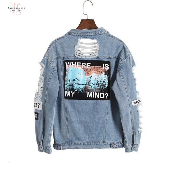 

women korea washing frayed tattered embroidery letter loose clothes back patch jeans jacket drop shipping good quality, Black;brown