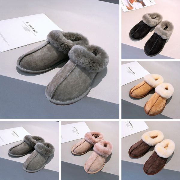 

new genuine wool winter slippers women plush home shoes fur warm comfort indoor house use slippers size 35-40 original packaging, Black