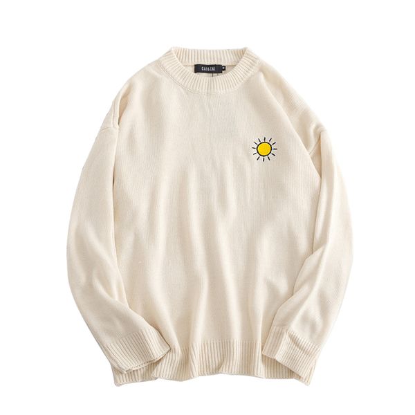 

autumn round neck solid color pullover sweaters men casaco masculino loose sweater pull homme casual sun letter print sweaters, White;black