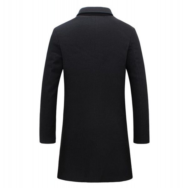 

men thicken long windbreakers fashion 2020 thicken solid color slim outerwear business casual lapel woolen coat plus size 5xl, Black