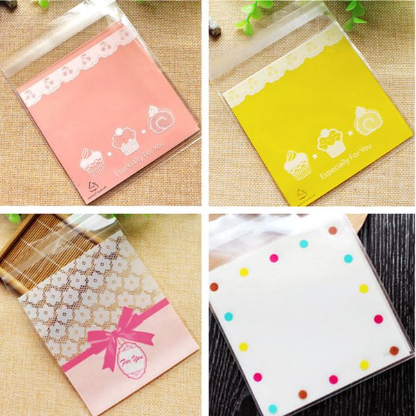 

50pcs/lot 10*10cm baking biscuit bags snack candy plastic bag wedding party gift self adhesive bag birthday party supplies