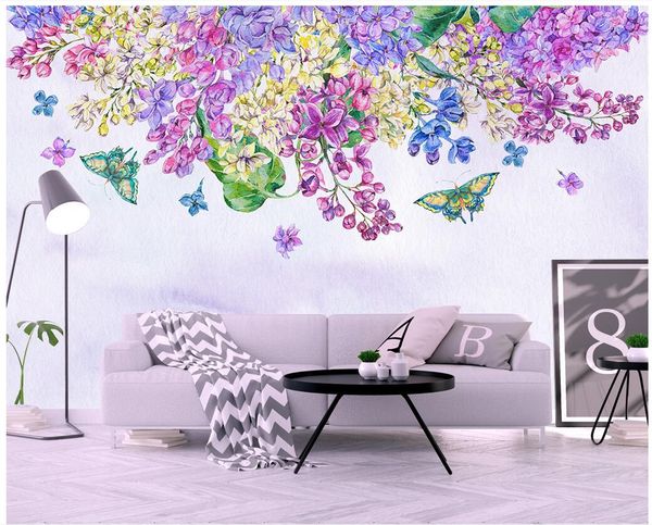 

wdbh 3d p wallpaper custom mural european hand painted purple flower butterfly room home decor 3d wall murals wallpaper for walls 3 d