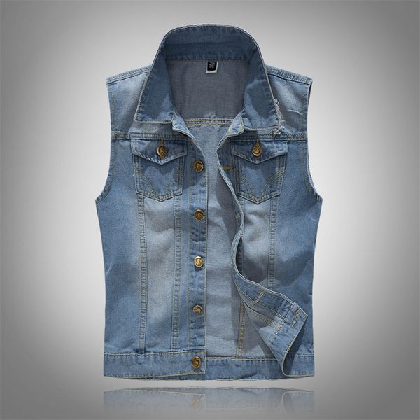 

men's summer casual men's denim vest vintage sleeveless washed jeans waistcoat man cowboy ripped fashion jacket, Black;white