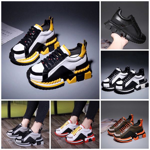 

europe and the united states autumn models high version casual sports thick wide bottom leather outdoor generous women round head low-top, Black