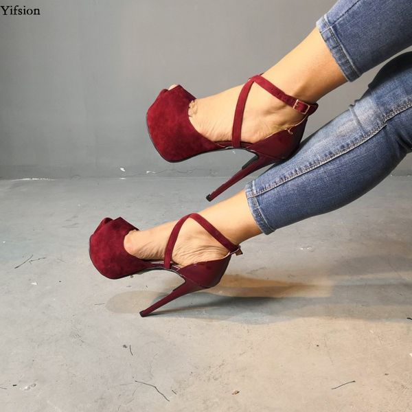 

rontic new arrival women platform sandals thin high heels sandals fashion peep toe wine red party shoes women us plus size 5-15, Black