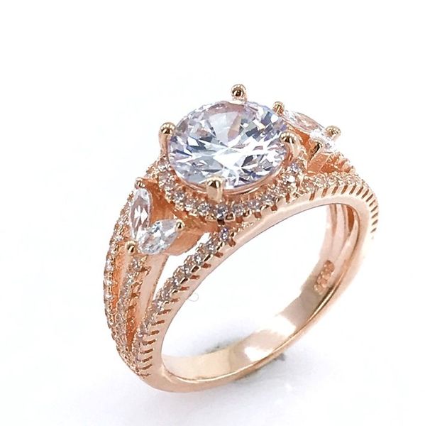 

special design diamond workmanship three stone silver ring, Golden;silver