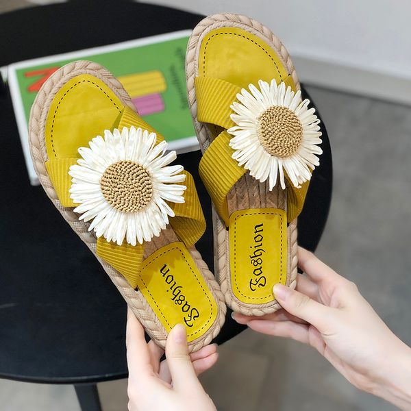

flat shoes female summer woman lady ladies' slippers slides slipers women flower beach soft girl 2020, Black