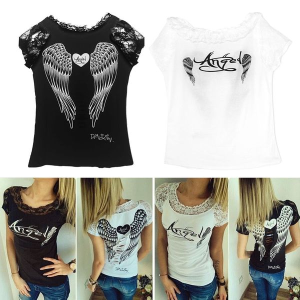 

women tshirt women shirts womens t shirt back hollow angel wings t shirt summer style woman short sleeve t clothing, White