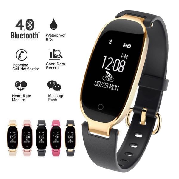 

fashion fitness smart bracelet watch women ip68 waterproof bluetooth heart rate monitor fitness bracelet band for android ios, Slivery;brown