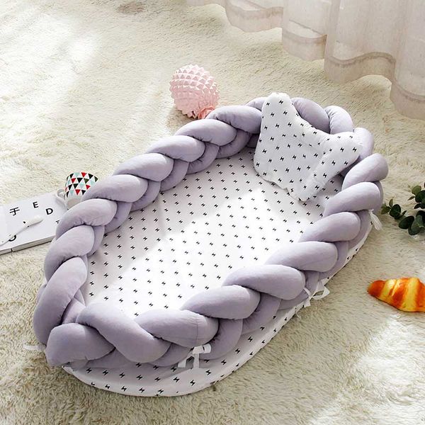 

folding cotton weaving removable sleeping bed baby nest bed crib portable infant kids cotton cradle bumper newborn mattress