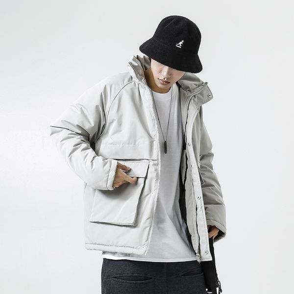 

men winter new fashion cotton coat japanese style leisure bread thick warm cotton men's stand collar top, Black