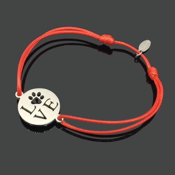 

love pet paw pendeloque cut stainless steel rope bracelet popular can adjust charm rope bracelet, Golden;silver