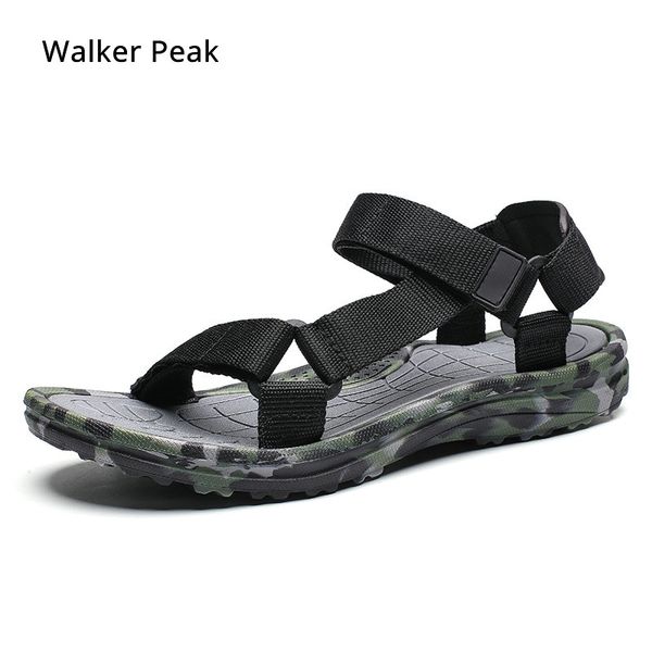 

summer men sandals flat upstream shoes male camouflage casual beach shoes walking flip flops gladiator sandals walker, Black