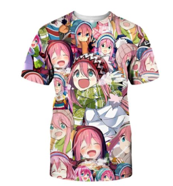 

мода теплая улыбка аниме футболка nadeshiko yuru camp pink 3d печать мужская / женская унисекс летний круглый воротник с коротким рукавом по, White;black