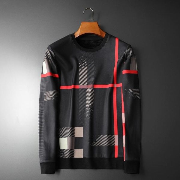 

2019 plus размер мода мужская одежда черный полосатый толстовки новая печатная повседневный streetwear тонкий пуловер толстые мужчины зима т, Black