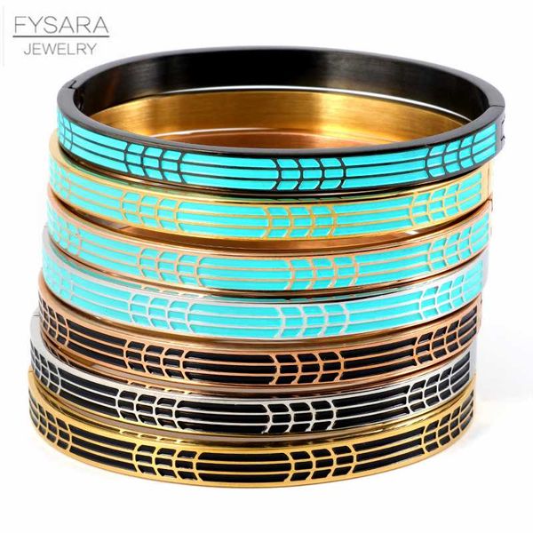 

fysara brand black blue resin geometric bracelets bangles for women men enamel bangle stainless steel gold bangles customization