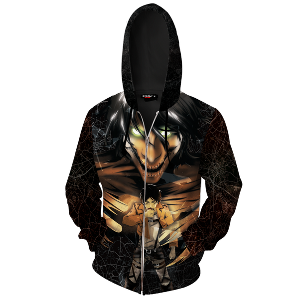 

cool black zipped hoodie attack on titan - eren's abyss high-quality 3d sublimation print casual style cosplay