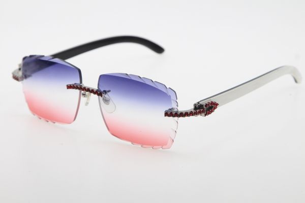 

rimless красный большие камни оптический 3524012-a оригинальный белый внутри черный буффало хорн солнцезащитные очки высокого качества резны, White;black