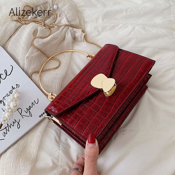 

crocodile pattern small handbags for women pu leather metal handle black mini shoulder crossbody purse ladies bolsas de mujer