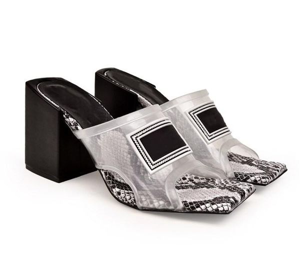 

transparent women mid heel sandals, high heel mules slides pvc upper with leather sole made in italy 6 cm / 9 cm size 35-42, Black