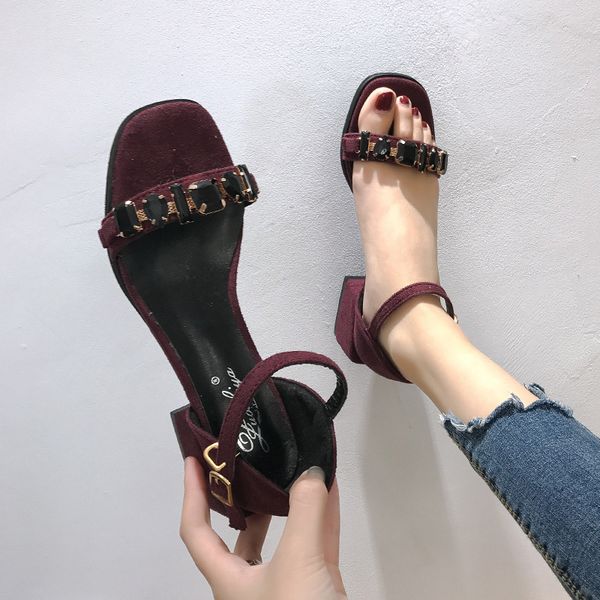 

velvet shoes buckle med black platform sandals suit female beige clear heels 2020 women's all-match suede medium espadrilles