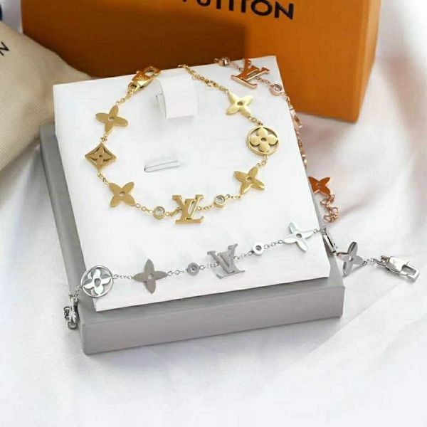 

with box luxurious 3 colors chain bracelet jewelry women diamond bracelets stainless steel l̴v bangle designer valentine's gift 99, Black