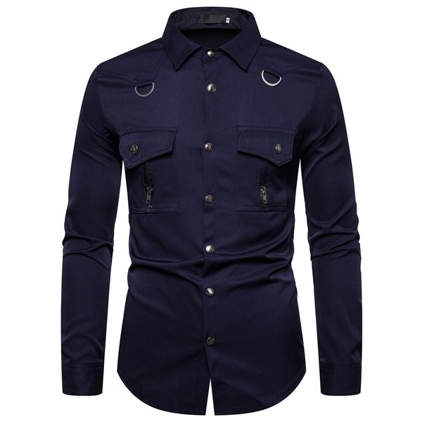 

новинка сплошной цвет мужская рубашка двойной металлическое кольцо украшения camisa social masculina мужские рубашки с длинным рукавом двойн, White;black