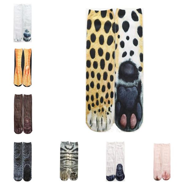 

men women animal paw feet socks animal crew sock slippers 3d print sports socks children digital printing sneaker stockings 18 colors, Pink;yellow