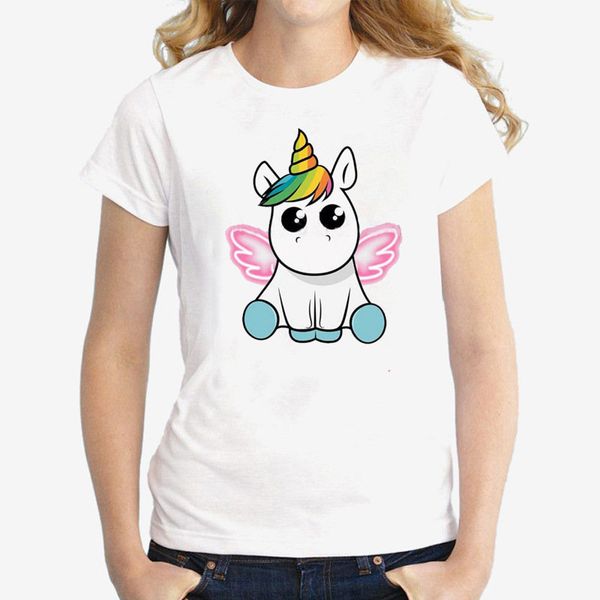 

dreamlikelin lovely angel unicorn t shirt for women kawaii girl t shirts casual short sleeve funny print female plus size, White