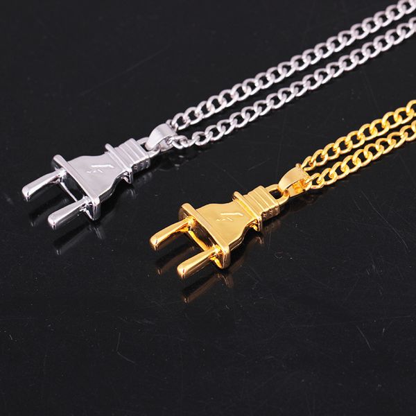 

maxi plug gun gold bar sup logo charm statement necklaces & pendants hip hop jewelry long chains 18k gold plated mens necklaces, Silver