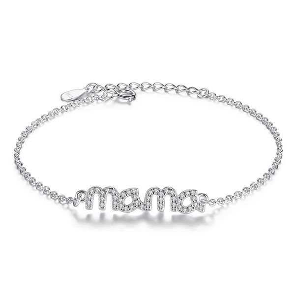 

belawang модный цирконий мама письмо shaped браслеты с звену цепи для дня mom 925 sterling silver женщина любовь ювелирные изделия матери, Black